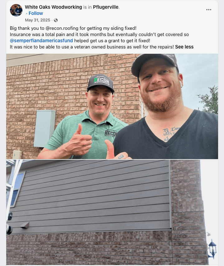 Siding Replacement by Recon Roofing in Central Texas