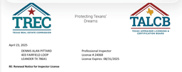 TREC Professional Inspector License